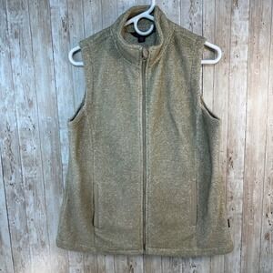 Eddie Bauer Womens Fleece Vest Small Oatmeal Tan Full Zip Sleeveless